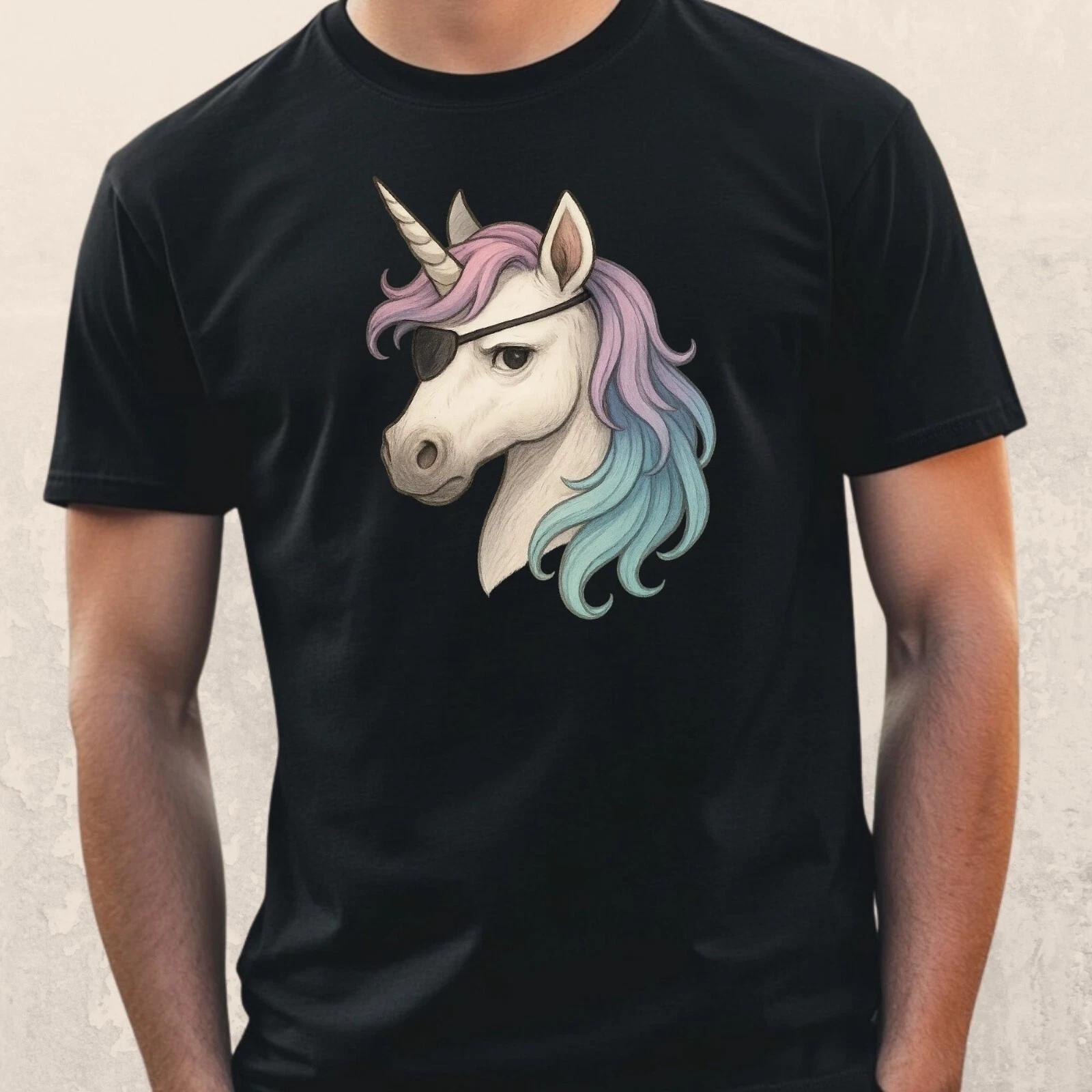 T-Shirt Herren Einhorn mit Augenklappe Motiv Baumwolle Größe S bis 5XL M