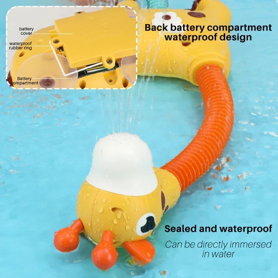 Baby Bath Shower Head Toy Cute Giraffe Baby Stackable Electric Shower Toys Bathtub Water Sprinkler Bathtub Toy For Kids Toddlers