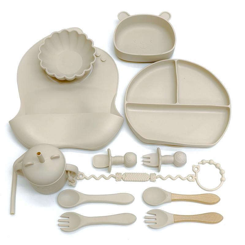 Children S Silicone Tableware Dinner Plate Infant Complementary Bowl Collection 13pcs Suction Cup Bowl Drop Proof Straw Cups