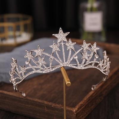 Barok Yıldız Taç Kristal gelin taçları Rhinestone Pageant Diadem Gelin Yıldız Headdress Düğün saç aksesuarları Tiara De Noiva