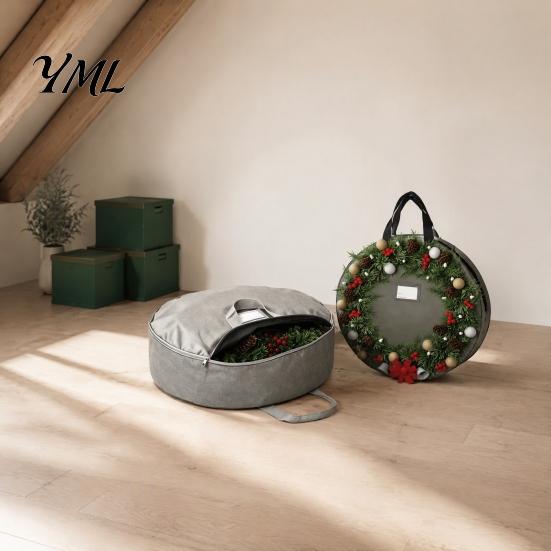 Portable Holiday Storage Tote Large Round Garland Bag, Waterproof Oxford Container with Label Window Organizer Bag Reinforced Handles, Tear-Resistant