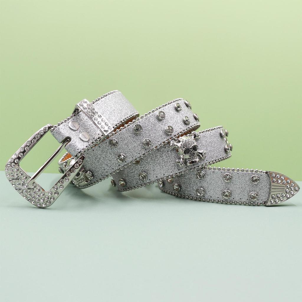 European Style Punk Skull Belt with Rhinestones - Unisex Rock Fashion Accessory