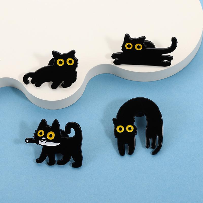 Cute Big Eyes Black Cat Enamel Pin Kawaii Kitty Cartoon Animal Brooches Lapel Backpack Badge Funny Jewelry Gifts For Friends