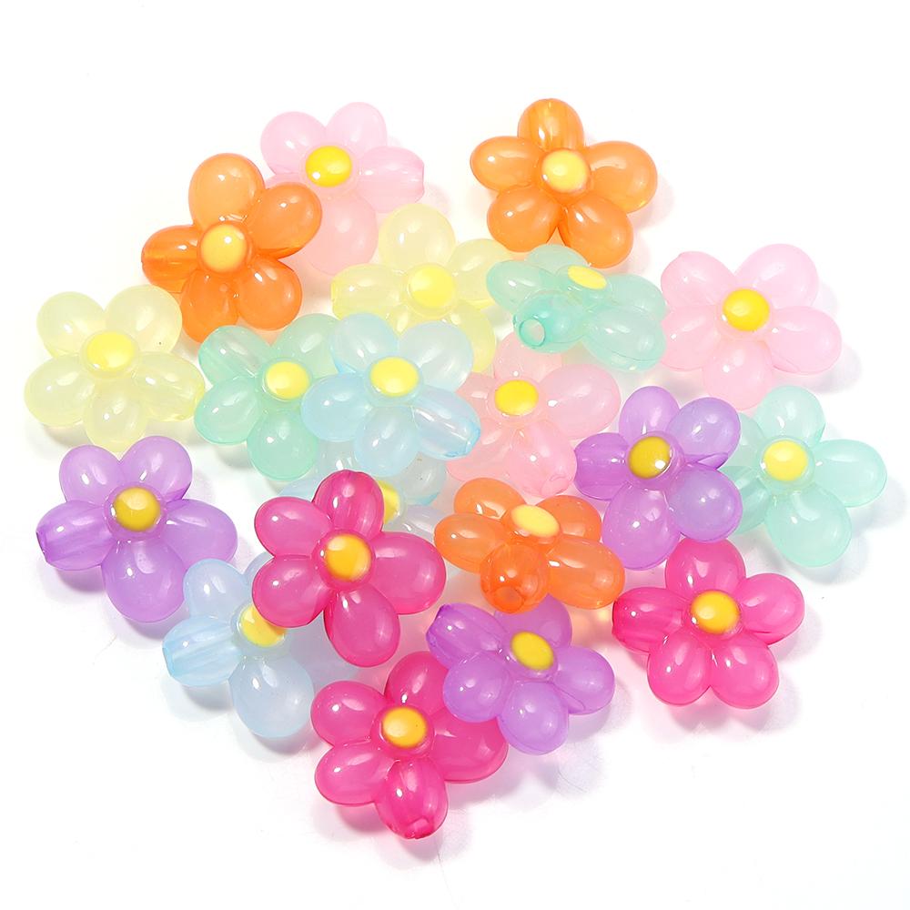 

20pcs 20.5x21mm Flower Acrylic Beads Colorful Five Petals Flower Loose Beads For Jewelry Making DIY Bracelet Earrings Keychain