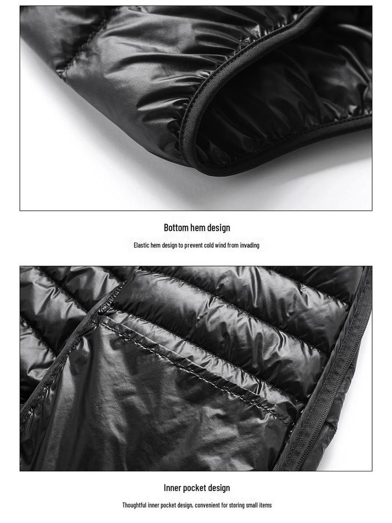 2024 Men's Lightweight Down Vest: Fashionable Stand-up Collar, Sleeveless, 50% Down.