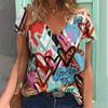 Colorful Heart 3D Print T Shirt Women Retro Short Sleeve V-Neck T-shirts Y2k Top Harajuku Streetwear Oversized Tee Girls Clothes