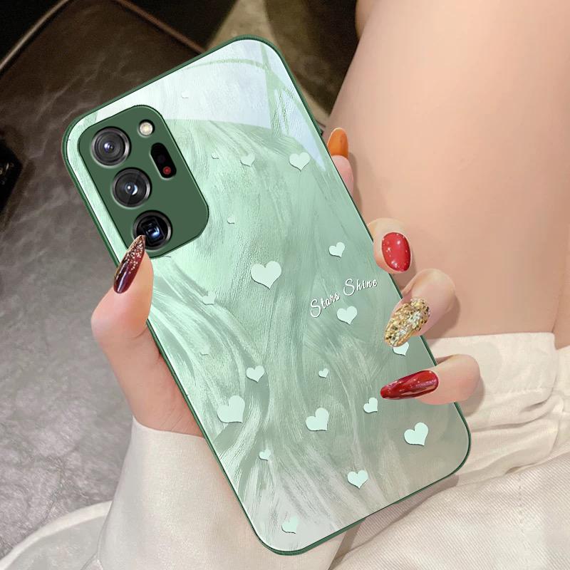 Gradient Love White For Samsung Galaxy Note 8 9 10 PRO 20 Ultra A01 02 03 Core 04E 4G 12 13 5G Tempering Glass Phone Case