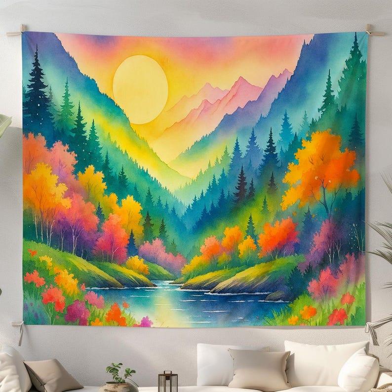 Colorful mountain forests tapestry 75x100 чёрный