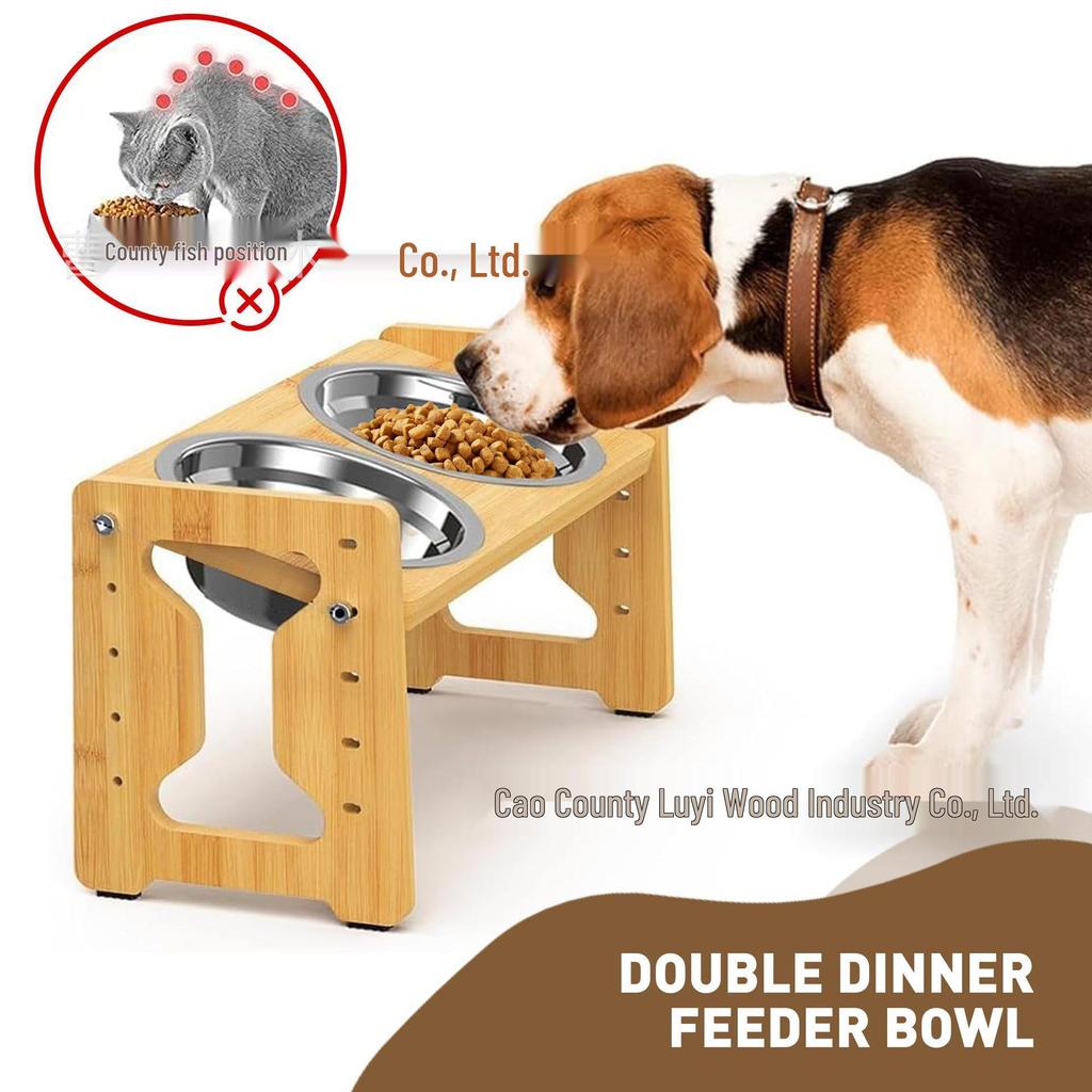 Adjustable Bamboo Dog Bowl Stand