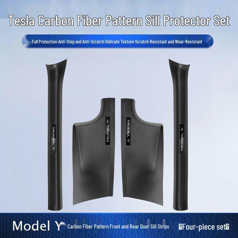 Tesla Model Y Carbon Fiber Rear Seat Corner Anti-Kick Protector Sill Strip