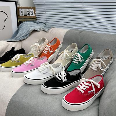 Casual Flats Canvas Sneakers Women Outdoor Solid Color Shallow Sports Shoes Tennis Female Streetwear Lace Up Vulcanize Shoes 44