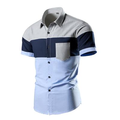 Brand Men Summer Cotton Shirt Oxford Short Sleeved Smart Casual Slim Patchwork Shirt Turn-Down Collar New