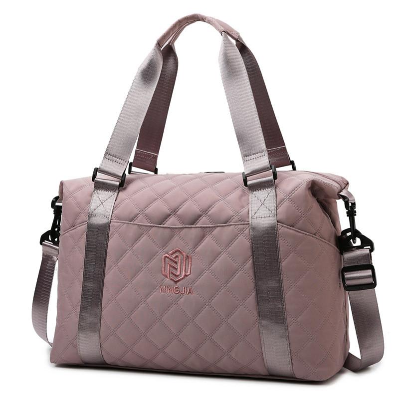 Ielgy Ladies Gym Bag Fashion Portable Travel Storage Bag Diamond Oxford Cloth Lightweight Dry Wet Separation Travel Duffel Bag