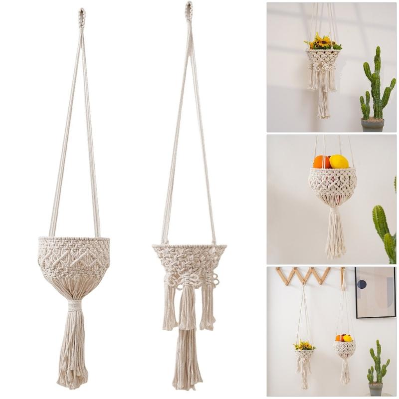 Handwoven Plant Holder With Natural Cotton Rope Wall Mounted Planter Basket For Indoor Outdoor Garden Decoration