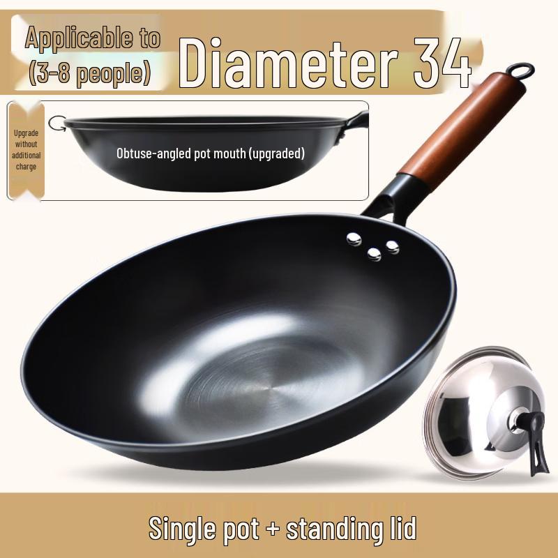 LIEI 34CM Flat Bottom Pre-seasoned Iron Wok