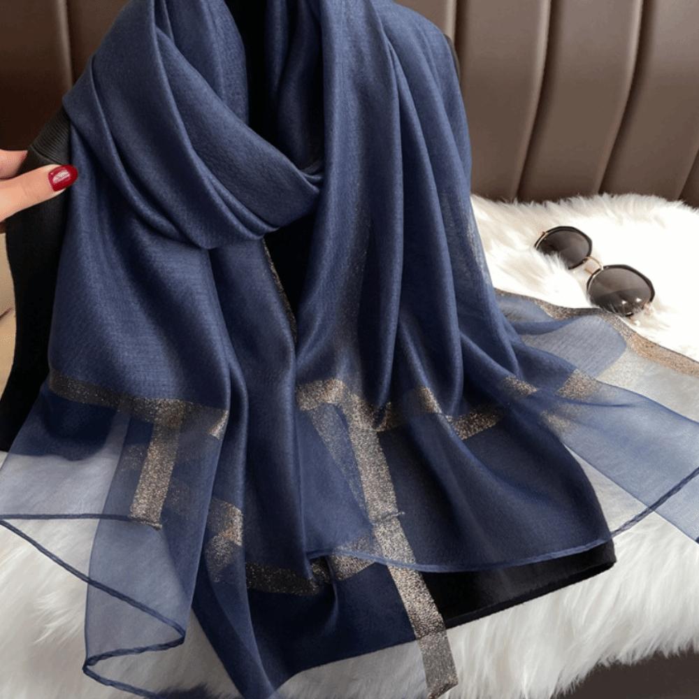 Large Women Hijab Shawls Thin Long Shawls Elegant Luxury Silk Scarf  Ladies темно-синий
