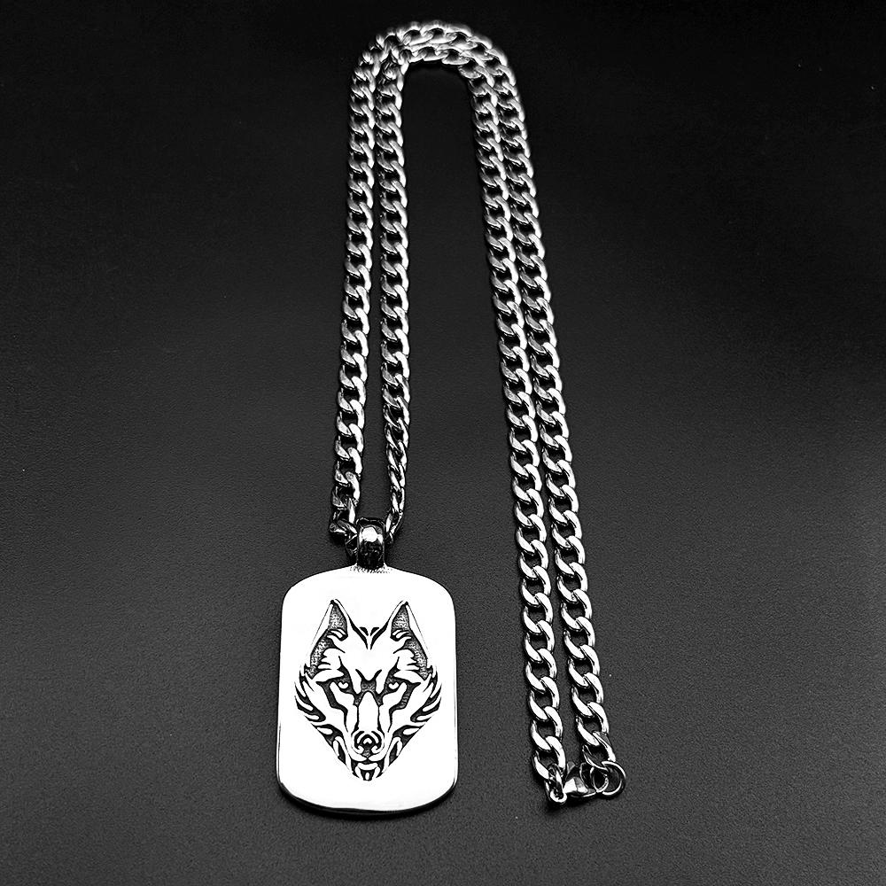 Moderne Wolfskopf Tier Hundemarke Edelstahl Anhänger Halskette für Damen Herren Silberfarbe Biker Kette Halsketten Schmuck Geschenk