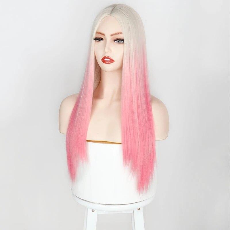 

MERISIHAIR длинные волнистые синтетические парики Ombre блондинка розовый парик для женщин косплей натуральный парик средней части волос высокотемпературное волокно