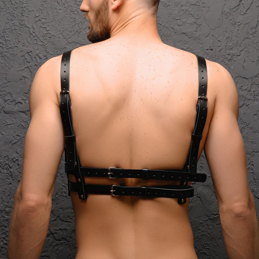 Bold Black Leather Body Harness for Men - Adjustable Straps, Punk Rave Fashion, Clubwear, Erotic Lingerie, Cosplay Costume