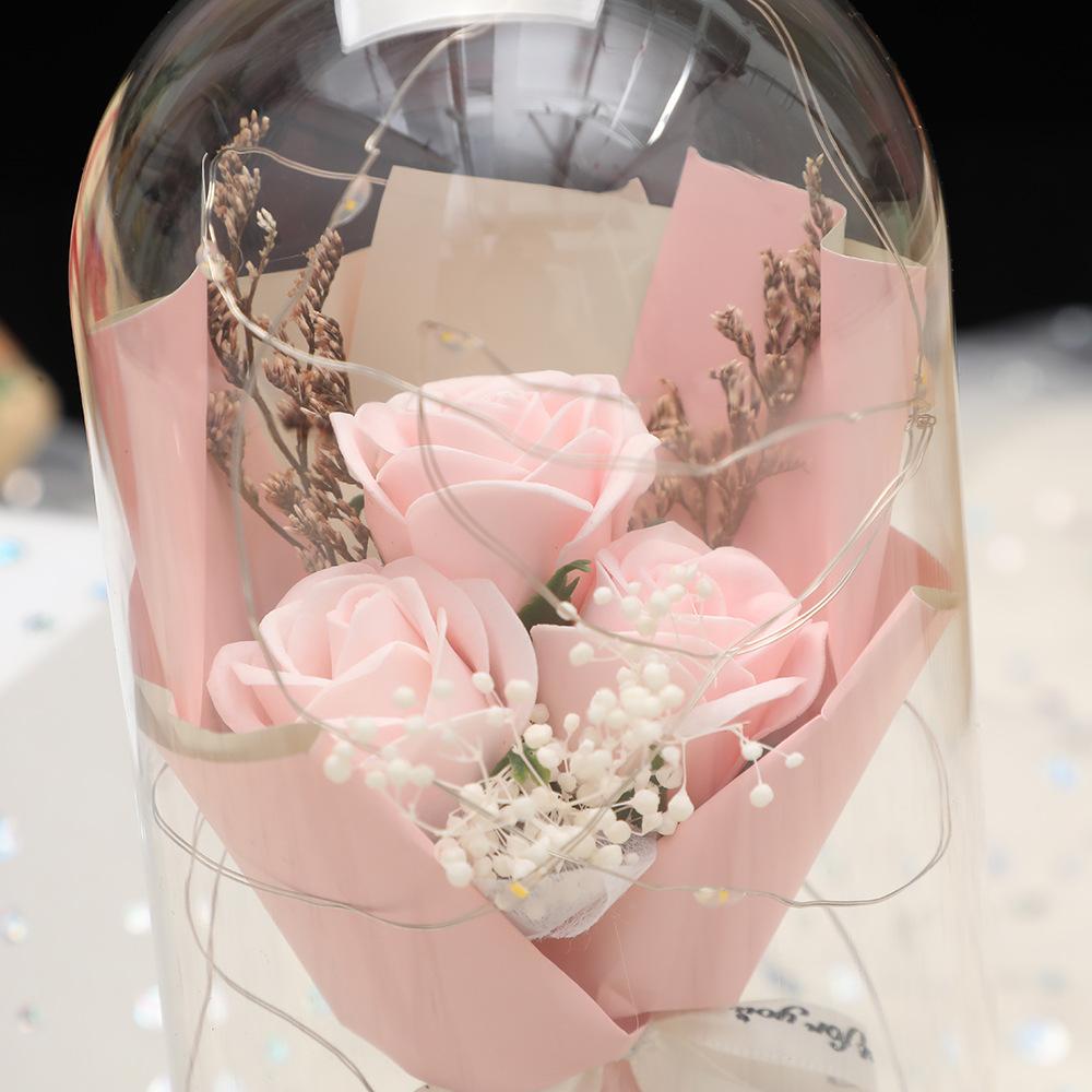 New Glass Cover Rose Eternal Flower, Mother's Day Gift Luminous Soap Bouquet Ornament, Exquisite Simulated Flower