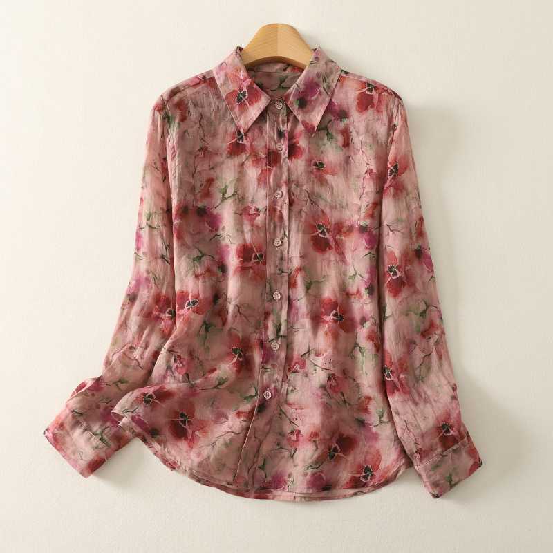

Рубашка с длинными рукавами с принтом, свободный крой в стиле ретро, в китайском стиле Baita, рубашка для женщин 2XL