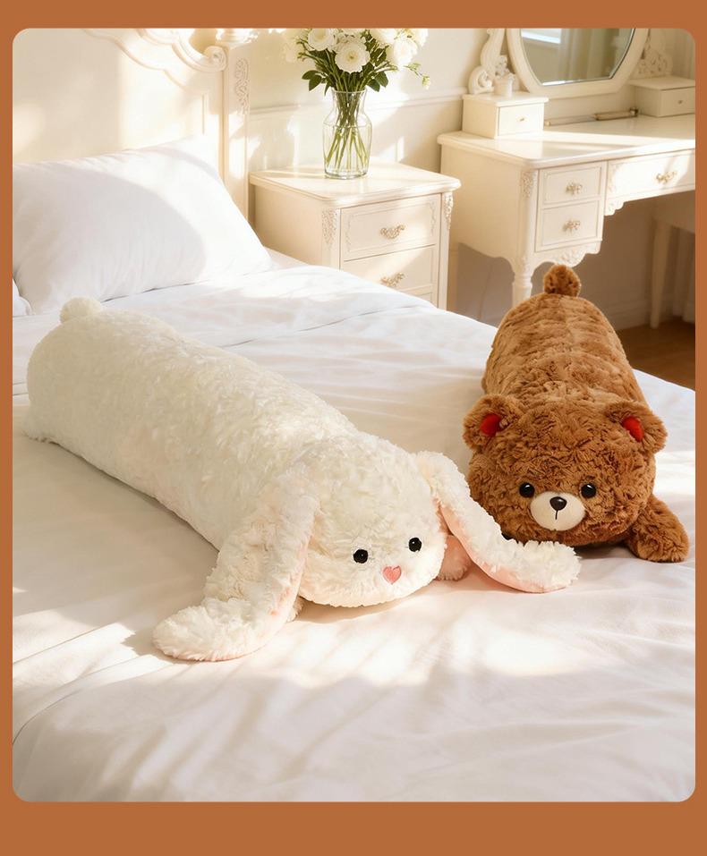 Cute Bear Long Pillow - Plush Panda Sleeping Companion for Girls
