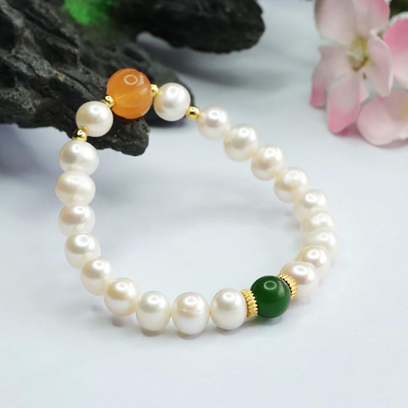 2026 Ximang Freshwater Pearl Bracelet Jinsi Jade Pumpkin Beads Female Factory Generation S3051705 Multi about 7-8mm
