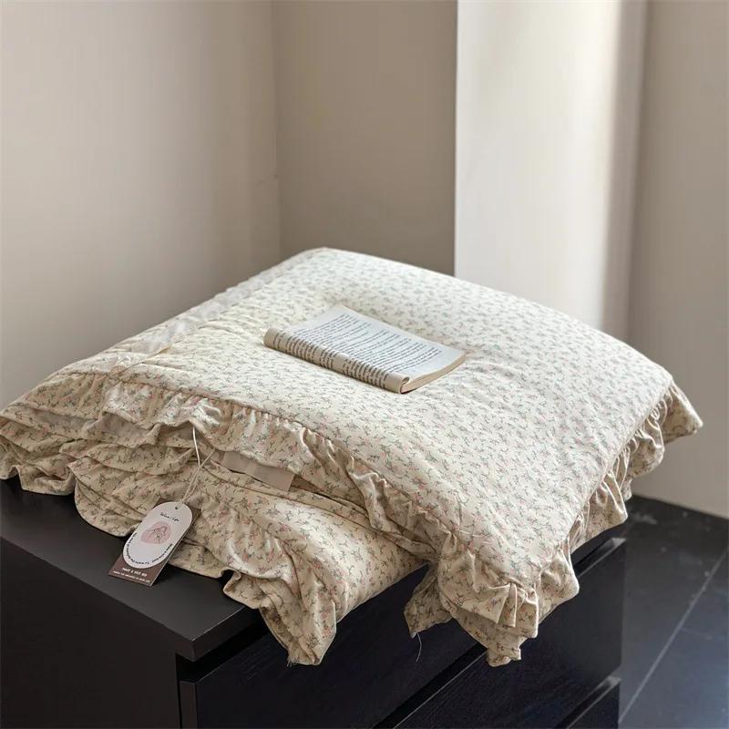 Summer new knitted cotton French small floral printing lace summer quilt summer cool quilt air conditioner quilt 150x200cm 1pcs