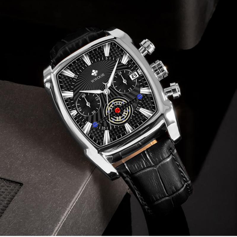 WWOOR Lederarmbanduhr Business New Concept Herrenarmbanduhr Wasserdicht Leuchtende Nadel Quarzuhr