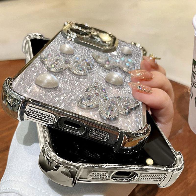 Poco F6 Pro Luxury Pearl Butterfly Bracelet Shockproof Plating Case For Xiaomi Redmi 14C 13 13C 12 12C 10 9 9A 9C A5 4G Cover