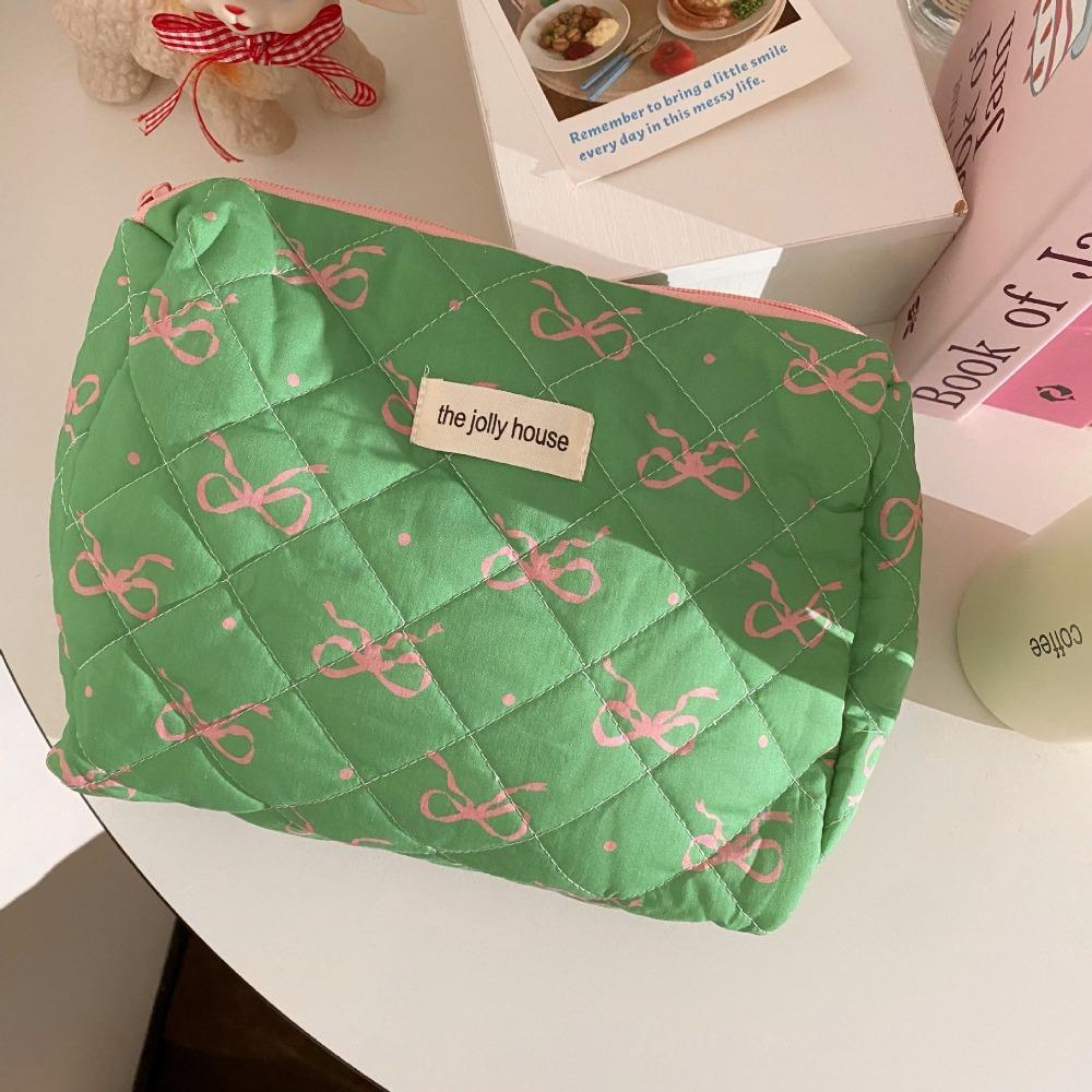 Bowknot Quilted Makeup Bag Multi-function Stationery Storage Bag Makeup Accessory