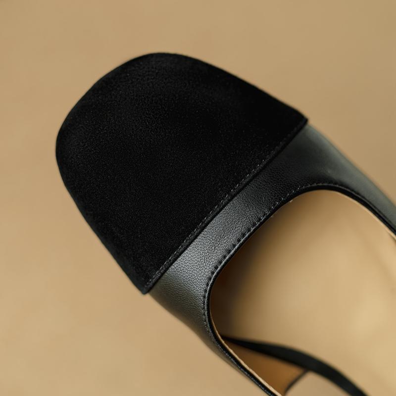 Fashion Women's New Spring/Summer Round Head Genuine Leather Sheepskin Low Heel Large Size Small Fragrant Baotou Sandals