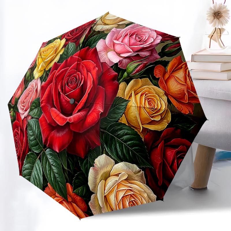 Ombrello Rosa Rosso Ombrello da Viaggio Leggero con Struttura Robusta a 8 Stecche Stampa Digitale Vivace per Attività all'Aperto