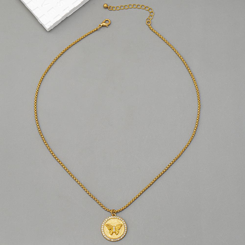 

Французская ретро круглая подвеска-бабочка с латунной цепочкой с 18-каратным золотым покрытием и аксессуары для женщин