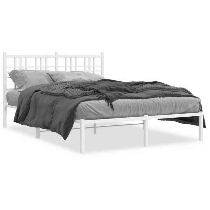 VidaXL Metal Bed Frames with Headboard, Double Bed with Slats and Legs, Indoor Bedroom Adult Bed, 376373