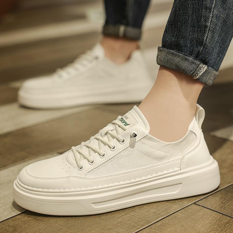 

Men s high-quality little white shoes, thick soles increase tide, blue ice silk thin board shoes, small punching 39