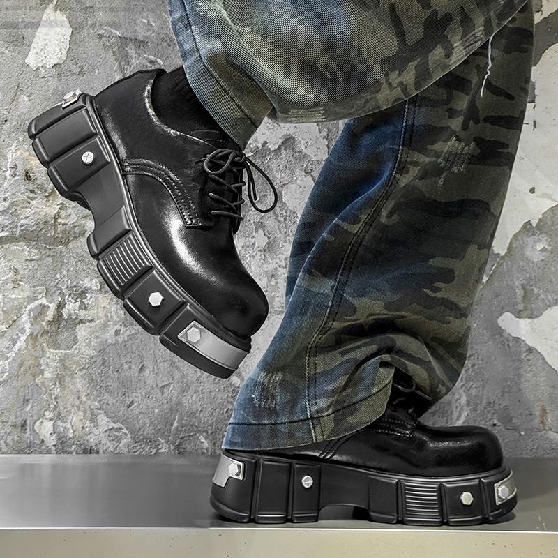 Big head men's leather shoes Luxury designer style Work and office Outdoor Fashion Street Daily height increasing shoes New