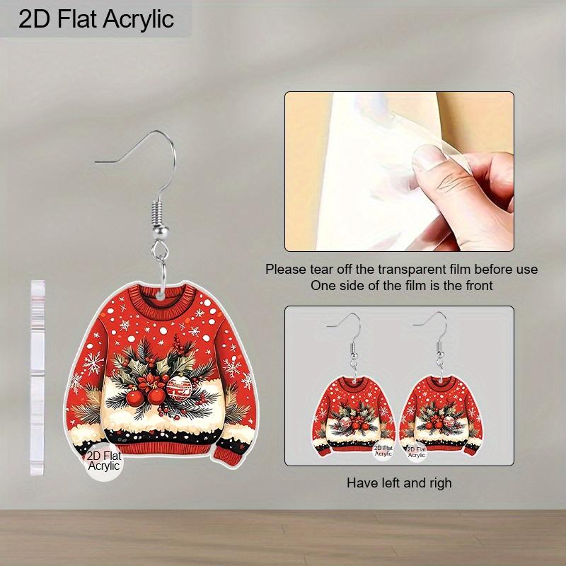 1 Pair Red Christmas Pattern Sweater Acrylic Earrings for Women Trendy Fashion Earrings Winter Holiday Earrings Jewelry Christmas Gift