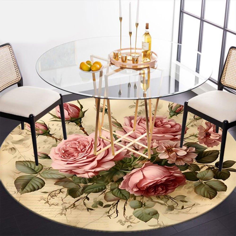 Vintage Pink Rose Bouquet Wall Art DecorRound Non-Slip Chair Mat Chair Carpet for Office Rugs for Office Decor Gift For Valentine's Day Mother's Day H