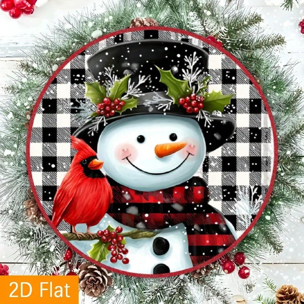 Vintage Snowman Metal Wall Art Round Wreath Winter Home Decor Christmas Gift