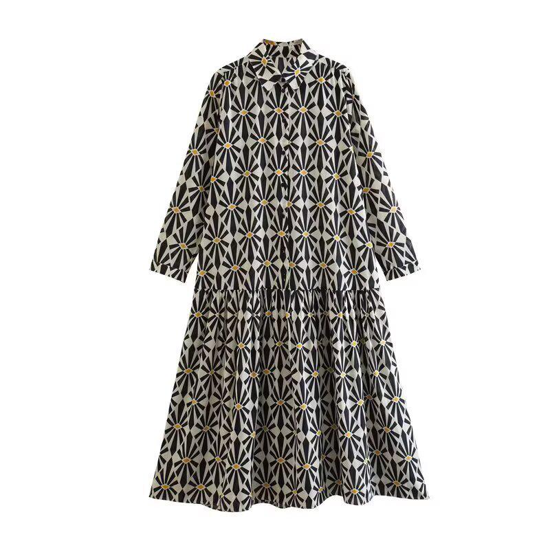 Spring 2026 European & American Style Floral Print Loose Maxi Dress Large