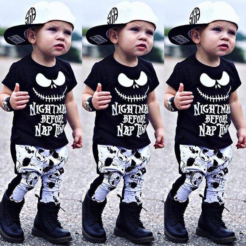 Adorable Halloween Baby Boy Girl Cotton Top T-shirt With Stripe Long Pants Set