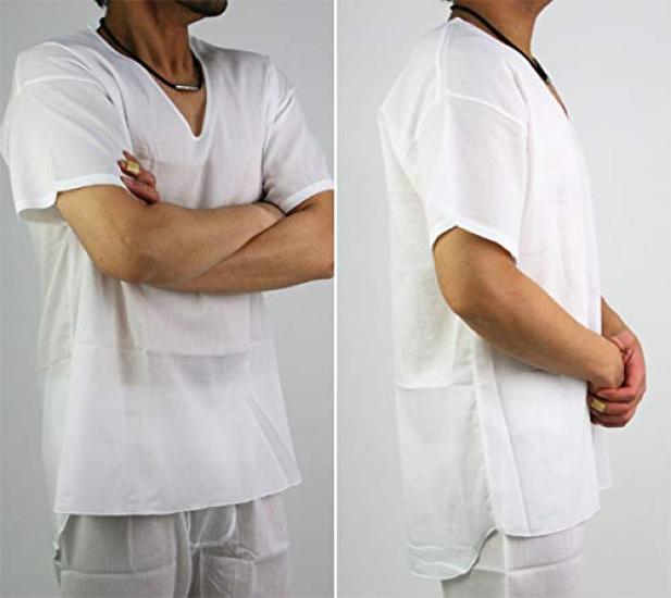 Set of 2 Takashima Chijimi Crepe Made In Short Sleeve Sizes Set [vantann] Undershirts, Japan, 100% Cotton, White, Men's Spring/Summer U-Neck Shirts,