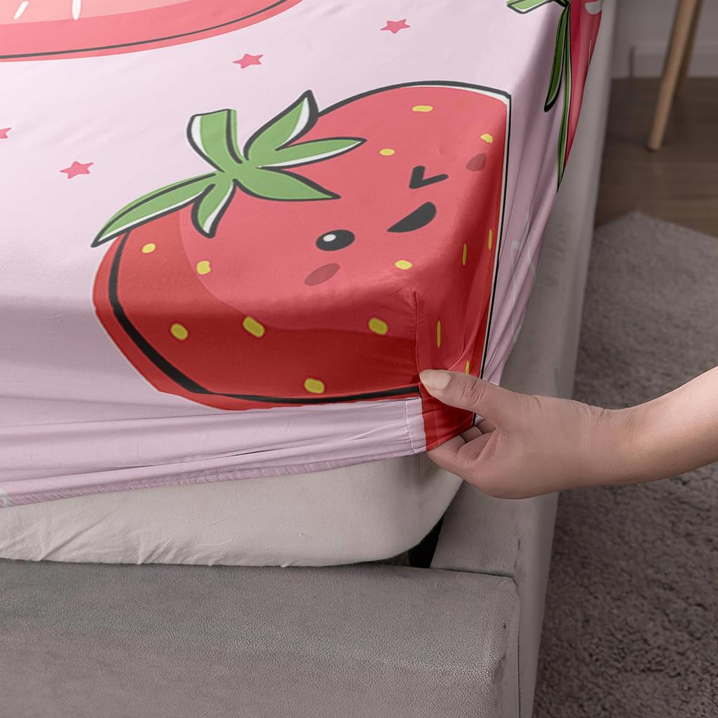 Cartoon Fruit Strawberry Pattern Bed Hat Four-Piece Bedding Set Bedroom Dormitory Bedding Decoration