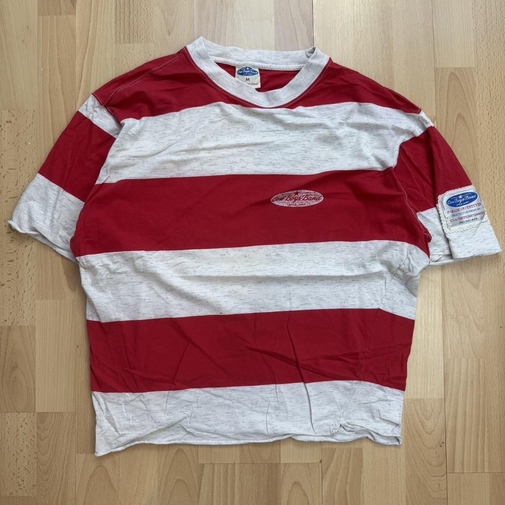 Vintage 90s Cowboys Band Stripey Red amp Grey Boxy Cropped TShirt Unisex T-Shirt XL
