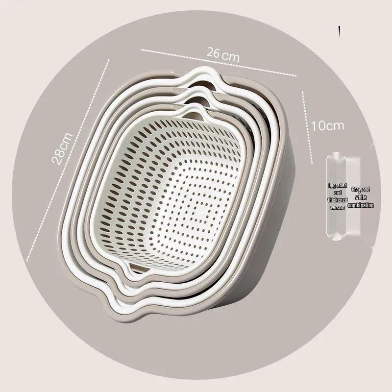 

Double-Layer Drain Basket Set - 6 Piece Plastic Vegetable & Fruit Washing Baskets with Wash Basin & Kitchen Storage. Custom Logo Available.