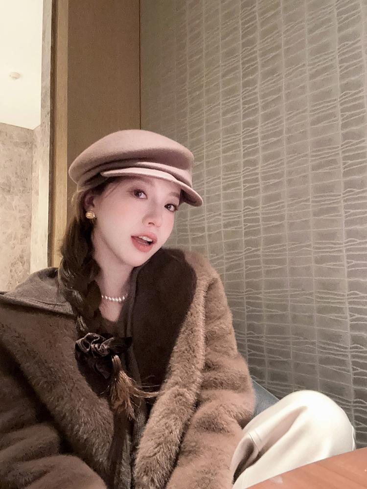 100% Pure Wool Custom Autumn and Winter Beret Designer Wedding Ladies New Peaked Cap Banquet Top Hat