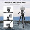 NEEWER TP05 Basic 189cm Video Tripod Monopod Aluminum 3-Way Pan Tilt Head Bluetooth Remote Overhead Shooting Smartphone Holder Black 8kg Load