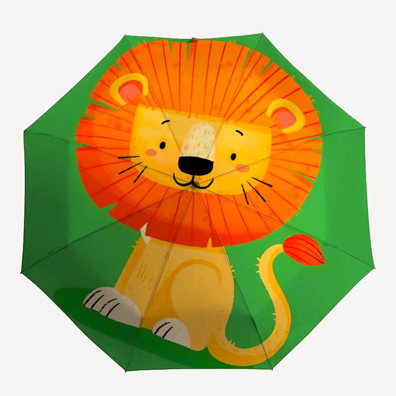 1pc Lion Cub Automatic Folding Umbrella - Windproof Compact Travel Umbrella with Auto Open/Close, 8-Rib Heavy-Duty Shaft for Women/Men A027