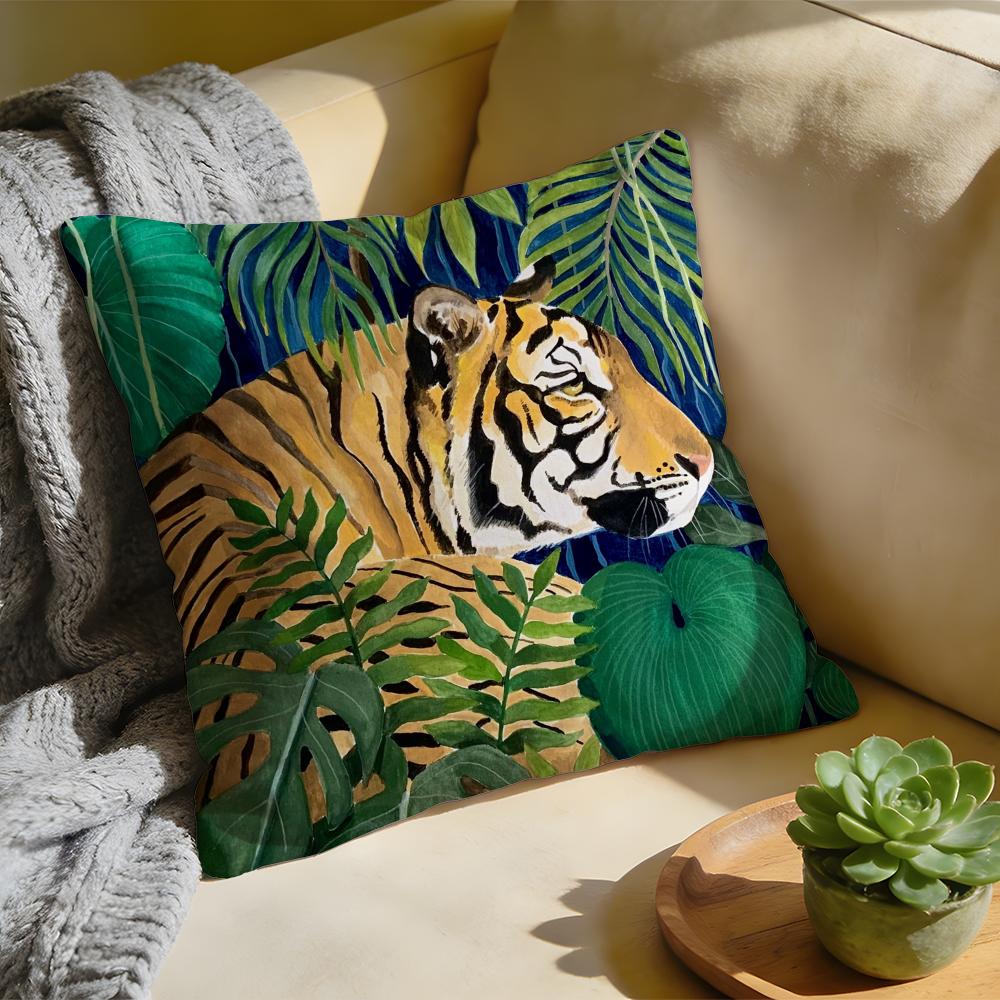 Cushion Cover Washed Linen Soft Breathable Decorative Case for Sofa Home Pillow cover Cheetah Llama Leopard Jungle
